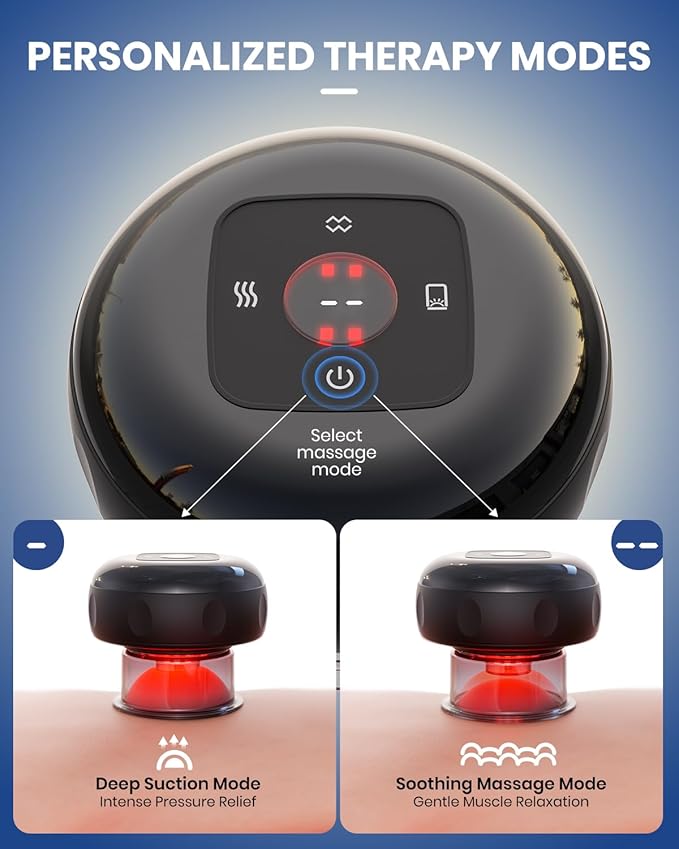 4 Pack 5-in-1 Electric Cupping Kit for Massage Therapy with Red Light Therapy - 24 Levels of Adjustable Suction & Heat, Portable Cupping Therapy Set for Back Pain Relief & Neck Muscle Soreness