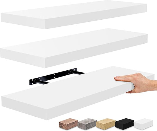 Sorbus Floating Shelves for Wall - 24" Bathroom Shelves, Wall Decor for Bedroom, Kitchen, Living Room, Home Decor & Book Storage - Mounted Floating Shelf with Invisible Brackets (White, 3 Pack)