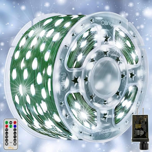 Ollny Christmas Lights, 198 FT 600 LED Outdoor Waterproof Plug in Christmas Tree Lights with 8 Modes Remote Timer, String Lights for House Yard Outside Indoor Xmas Decorations White
