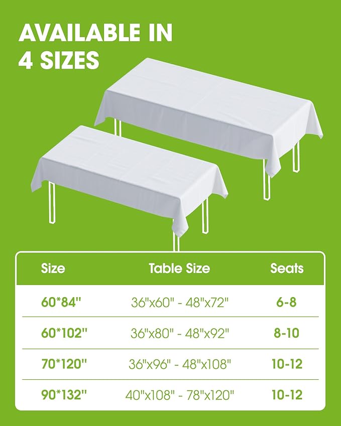 Pureegg Rectangle Table Cloth 60" x 84" – Durable Polyester Tablecloth Offers Reusable & Washable Protection, Ideal for Outdoor Party, Picnic, Wedding, Banquet and Birthday, 1 Pack, White