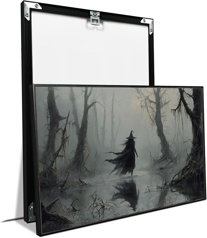 JFHCQJPK Vintage rustic swamp witch poster dark moody wall art gothic horror season halloween print for home decor retro dark moody painting16x24in Metal blackFramed