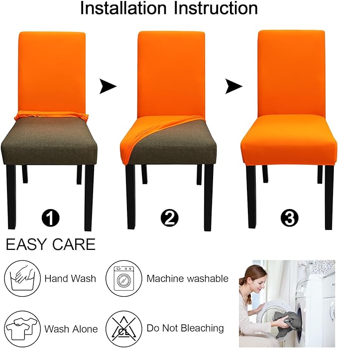 JQinHome Dining Chair Slipcover, High Stretch Removable Washable Chair Seat Protector Cover Set of 6,Chair Covers for Halloween Dining Room, Kitchen,Home Party,Wedding Ceremony(Orange, 6PC)