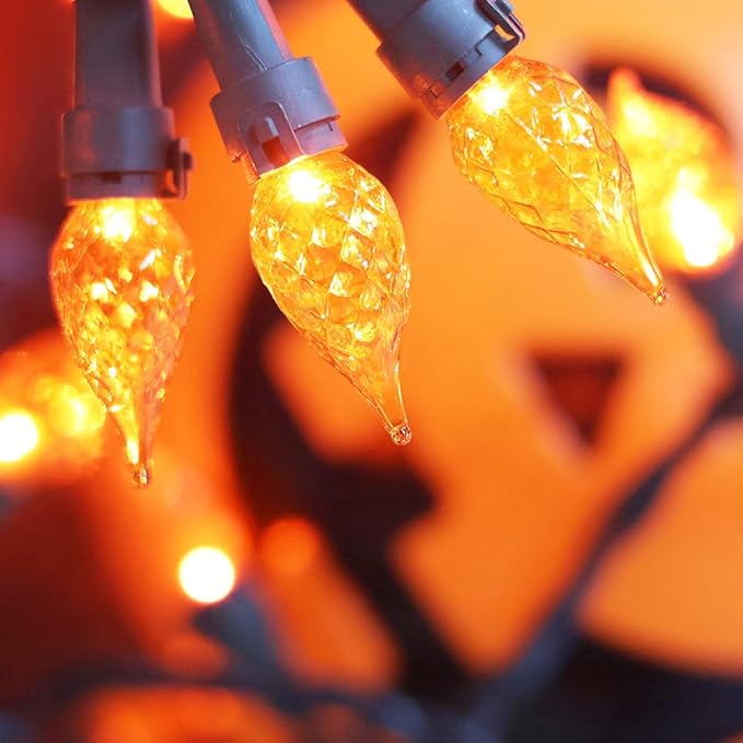 Orange Halloween Lights 70 LED C5 Christmas Lights for Indoor and Outdoor use, Plug -in String Lights for Thanksgiving Yard Xmas Tree Carnival Halloween Decor
