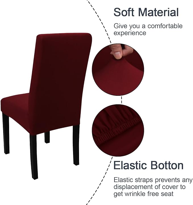 JQinHome 6 Pcs Dining Chair Slipcover,High Stretch Removable Washable Chair Seat Protector Cover for Home Party Hotel Wedding Ceremony (Burgundy)