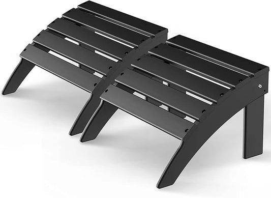 GREENVINES Adirondack-Ottoman | Set of 2 | HDPE Plastic | Outdoor Footrest | All Weather | Foot Rest | Foot Stool | Black | for Adirondack Chair | for Patio Backyard Pool