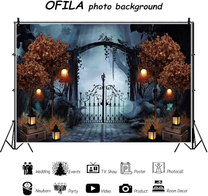 Durable Fabric Halloween Backdrop 8x6ft Horror Cemetery Iron Gate Scary Halloween Photo Background for Photography Halloween Party Decorations Wall Decor Photo Studio Decoration Supplies