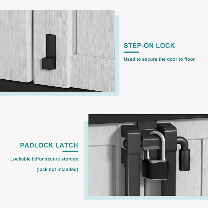 Vixzen 233 Gallon Larger Outdoor Deck Box,Lockable Resin Waterproof Storage Box,UV Resistant,Weather Resistance,Outside Storage Bin for Gardening Tools,Pool Supplies, Black and White