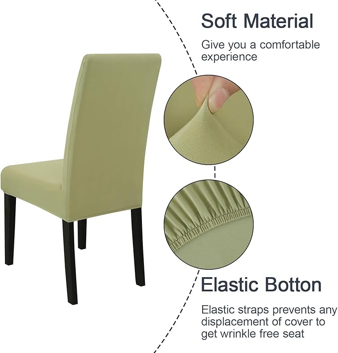 JQinHome Sage Green Chair Covers for Dining Room Set of 6, High Stretch Removable Washable Parsons Chair Slipcover for Home Party Hotel Wedding Ceremony (6PCS,Sage Green)