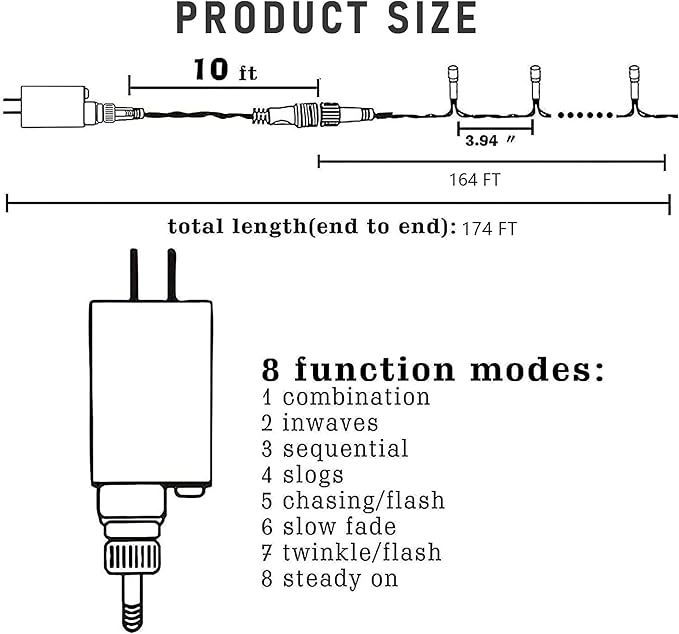 Dazzle Bright 164 FT 500 LED Halloween String Lights, Waterproof Halloween String Lights Black Wire with 8 Modes, Outdoor Halloween Decorations for Indoor Party Yard Wedding Decor, Purple & Orange