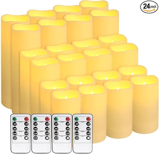 Set of 24 Flameless Led Battery Opeated (D2.2'' x H4''5''6'') Waterproof Outdoor Indoor Candles with 10-Key Remotes and Cycling 24 Hours Timer