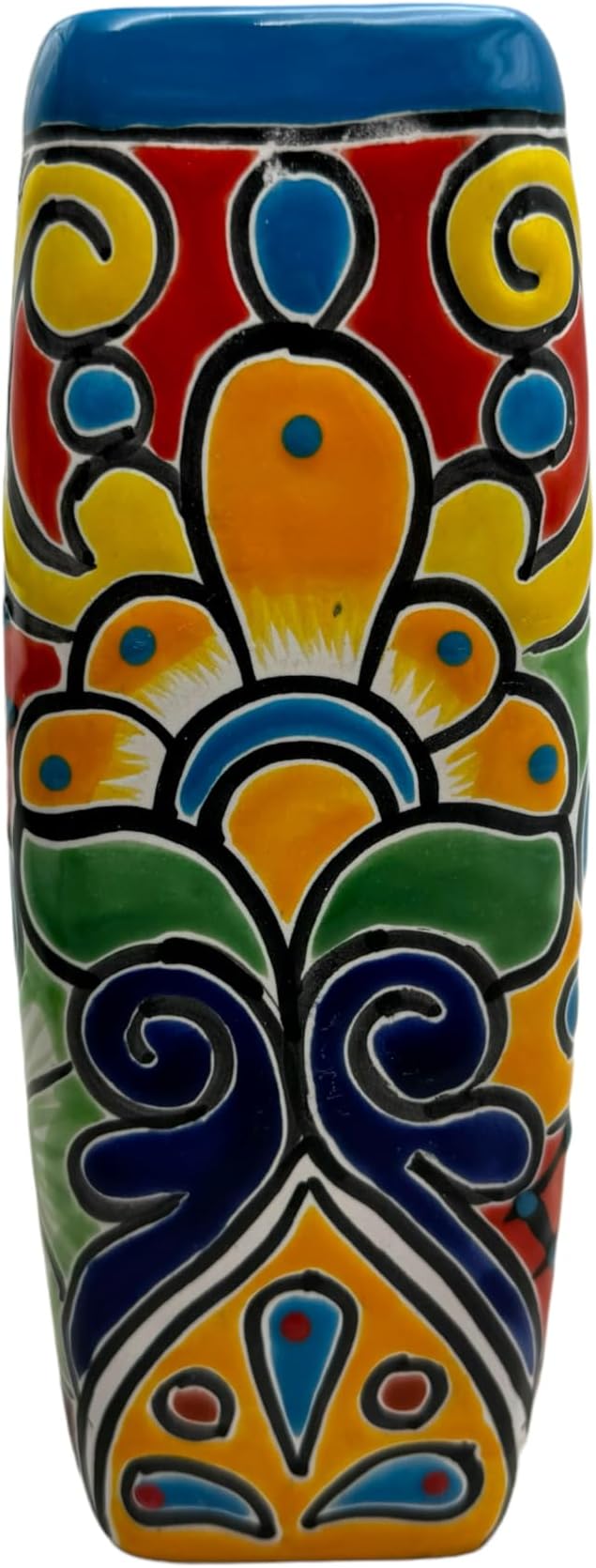 Talavera Planter Pot Square Vase Folk Art Mexican Pottery Handmade Hand Painted Home Decor Indoor Multicolor Outdoor 9.25" (Turquoise Multi)