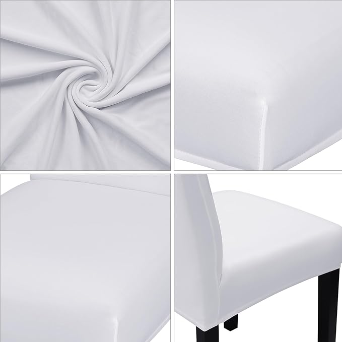 JQinHome 6 Pcs Dining Chair Slipcover,High Stretch Removable Washable Chair Seat Protector Cover for Home Party Hotel Wedding Ceremony (White)