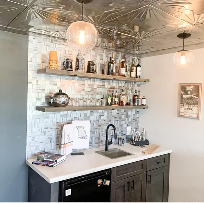 Rustic Shelves with J-Brackets Set of 2, Industrial Shelf, Kitchen Shelves, Solid Wood, Decorative Wall Storage, Heavy Duty, URBANDI (Grey, 12Wx8D)