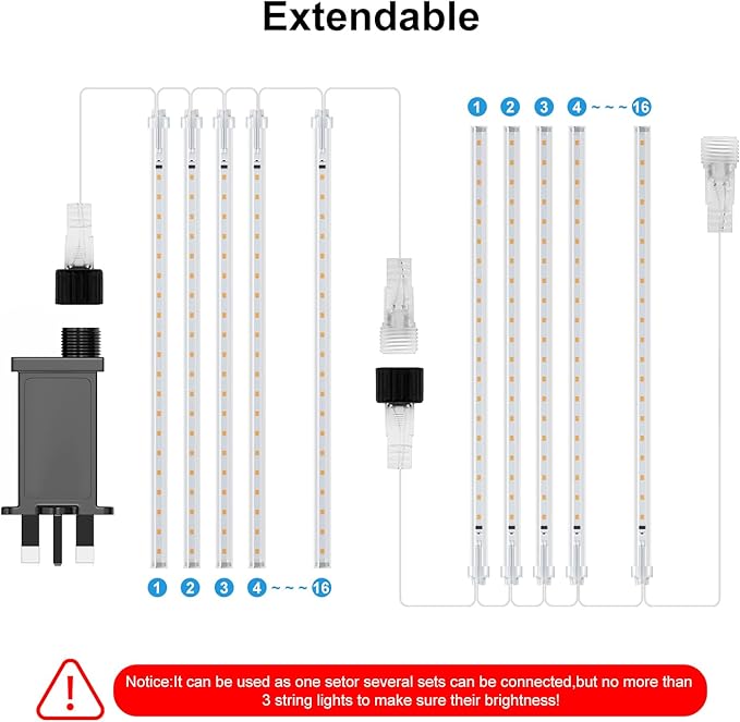 PEMOTech Christmas Lights Outdoor,16 Tubes 40cm 576 LED Meteor Shower Lights, Waterproof Christmas Decorations Icicle Lights for Xmas Tree Halloween Party, Outdoor Christmas Decorations,UL Plug,Blue
