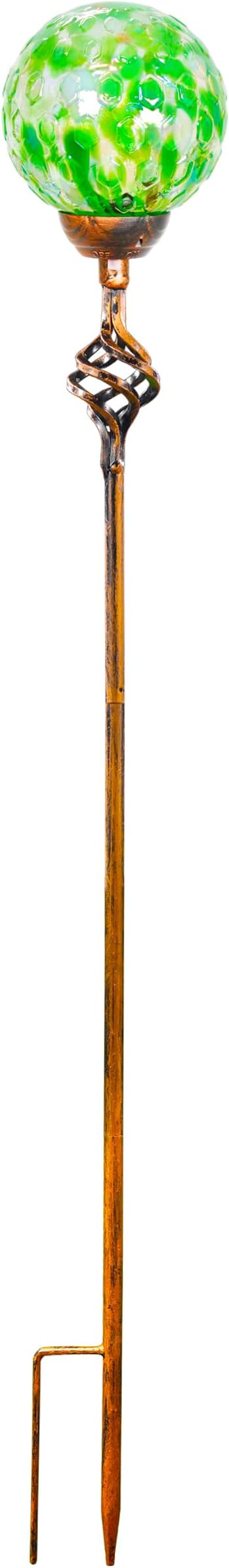 Garden Solar Lights, Decorative LED Honeycomb Glass Ball Garden Stake, Glass and Metal Outdoor Decoration, 4 x 31 Inch (Green)