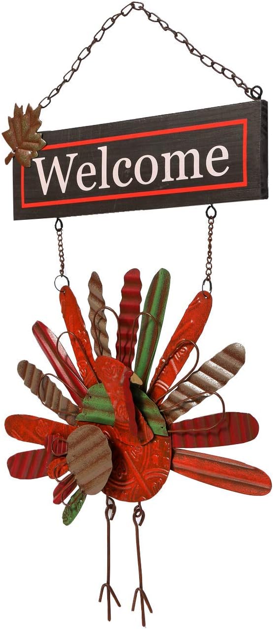 Ogrmar Vintage Metal Thanksgiving Turkey Wall Hanging Decoration Welcome Sign Front Door Ornament Festive Whimsical Halloween Christmas Decor