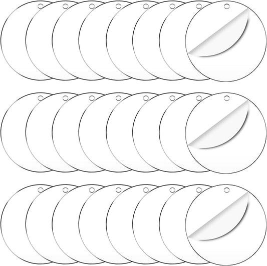50 Pieces Clear Acrylic Circle Keychains Tags 2.5"/63.5 mmx1.5 mm Thicker Acrylic Discs with Holes,for Hanging Keychain and DIY Craft Painting Projects