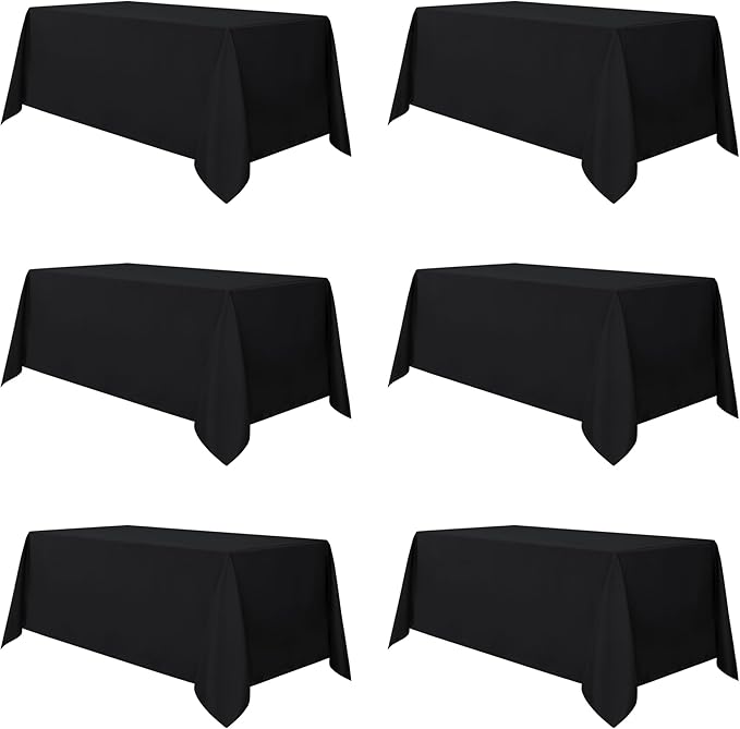 sancua 6 Pack Black Tablecloth 90 x 156 Inch - Rectangle Table Cloth for 8 Feet Tables Stain and Wrinkle Resistant Washable Polyester Table Cover for Dining Wedding Banquet Party Buffet Restaurant
