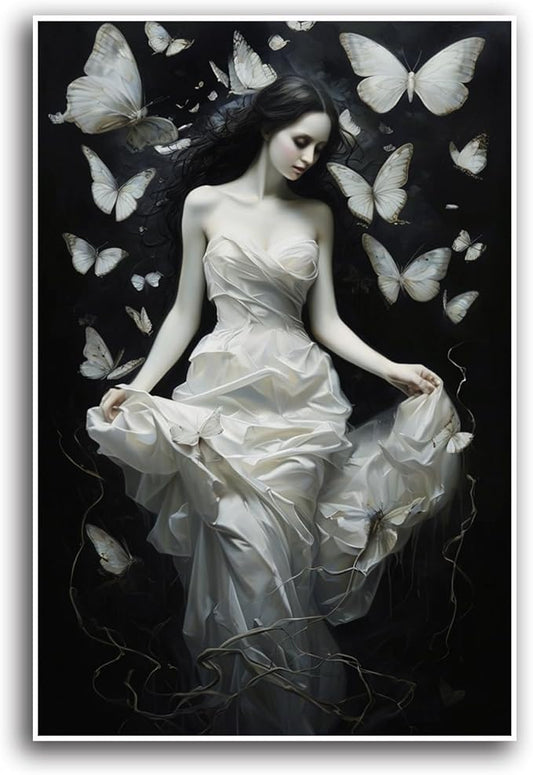 JFHCQJPK Vintage Gothic Feminine Canvas Wall Art Print Butterfly Poster Moody Preppy Wall Art Dark College Decor for Home Bedroom20x30in Frameless