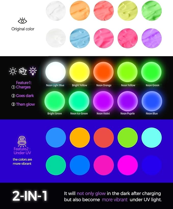 Fantastory Glow in the Dark Acrylic Paint,10 Bright Colors(30ml/1oz); Waterproof, Indoor Outdoor Black Light Paints for Halloween Rocks,Wood,DIY Crafts,Pumpkin, Adults