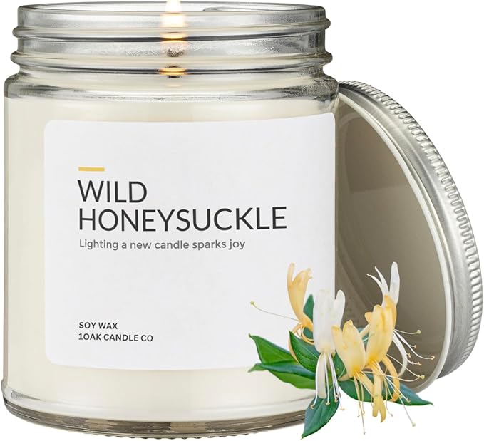1OAK Soy Wax Scented Candles (Wild Honeysuckle) - Long Burning Premium Hand-Poured (7oz.)
