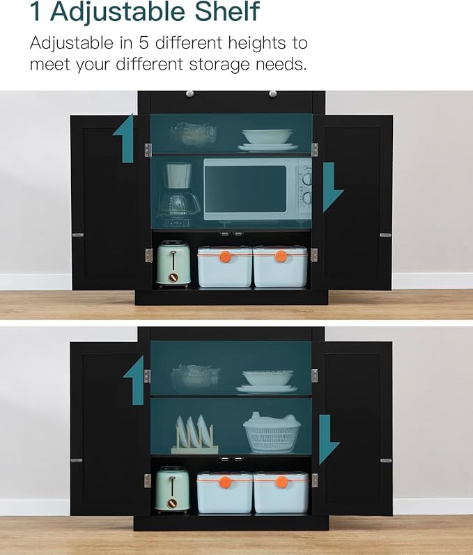 usikey 72” Kitchen Pantry Cabinet, Tall Storage Cabinet with 4 Doors and 1 Drawer, Freestanding Cupboard with 6 Hanging Shelves and Adjustable Shelves for Kitchen, Dining Room,Living Room, Black