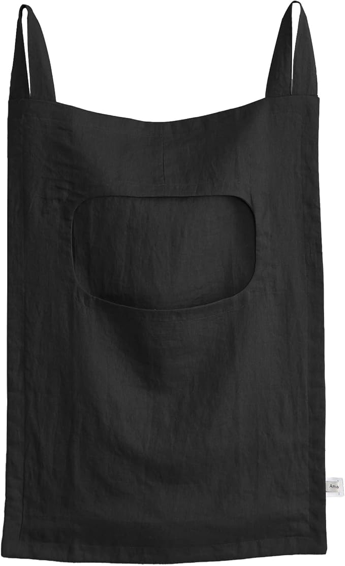 Amazhiyu 100% Linen Door Hanging Laundry Hamper Bag, 19x27 Inches (Black)