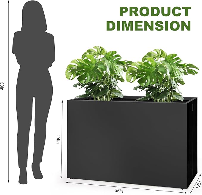 Galvanized Steel Planter Box - No Installation Required Metal Rectangular Block Long Box Planter Modern Outdoor Planters All-Weather Use with Drainage Holes for Patio/Porch, 36×24×12IN