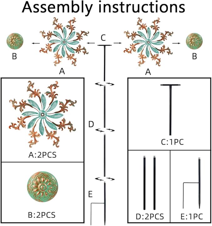 Viveta Wind Spinners Outdoor, Metal Wind Sculptures for Yard and Garden,13 * 57 "Double Windmill with Stable Stake