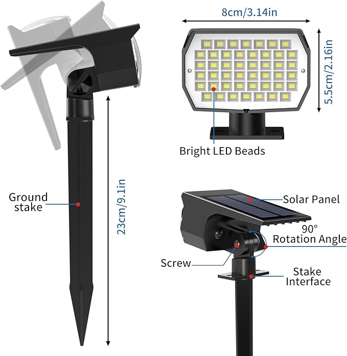 Solar Spot Lights Outdoor 10 Pack, [46 LED/3 Modes] Solar Landscape Spotlights Waterproof, 2-in-1 Auto On/Off Solar Powered Lights for Outside Yard Garden Wall Pathway(Cool White)