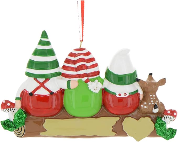 3D Gnome Family of 3 Christmas Ornament 2025 Personalized Family Christmas Ornaments 2025 | Gnomes Log Mushrooms, Deer Personalized Tree Ornaments Customizable Gifts Woodland Gnomes of Three Ornament