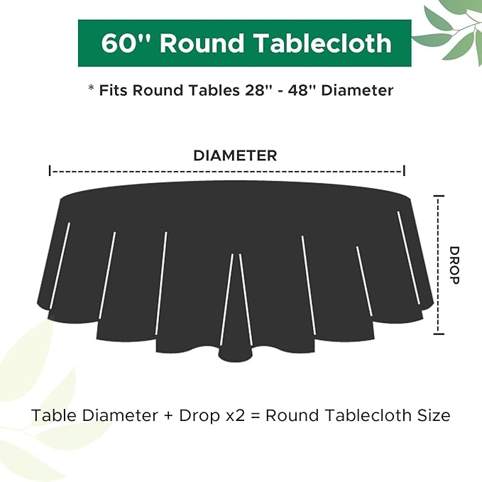 Biscaynebay Textured Fabric Round Tablecloths 60", Black Table Cloth Water Resistant Small Circle Folding Table Covers Linen Washable for Dining, Kitchen, Wedding and Parties etc