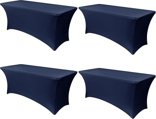 Obstal 6ft Stretch Spandex Table Cover - 4 Pack Universal Rectangular Fitted Tablecloth Protector for Wedding, Banquet and Party (Navy Blue, 72L x 30W x 30H Inches)