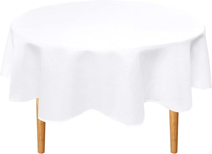 Hiasan Round Linen Table Cover 40 Inch - Wrinkle and Stain Resistant Washable Polyester Fabric Table Cloth for Dining Room Kitchen Party, White