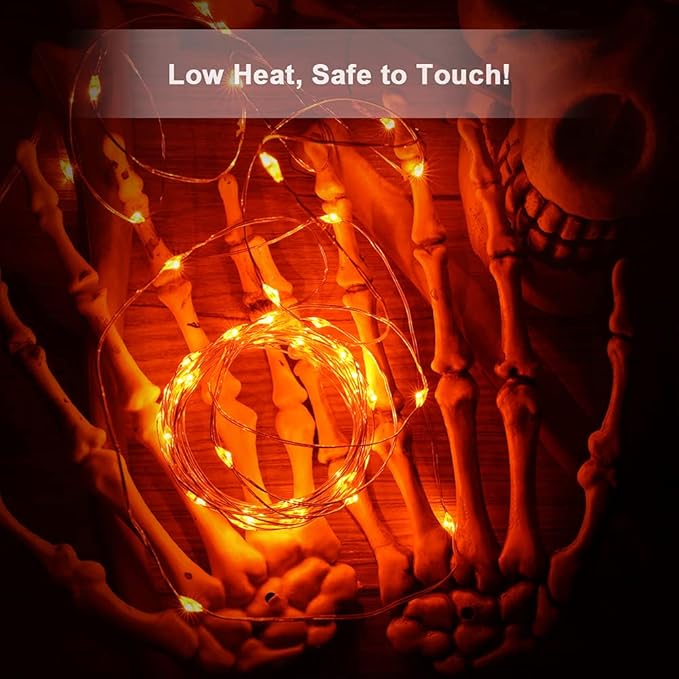 BrizLabs Orange Fairy Lights, 4 Pack 19.47ft 60 LED Orange Halloween Lights, 8 Modes Battery Halloween Light with Remote, Waterproof Outdoor Indoor Twinkle Light for Home Christmas Holiday Party Decor