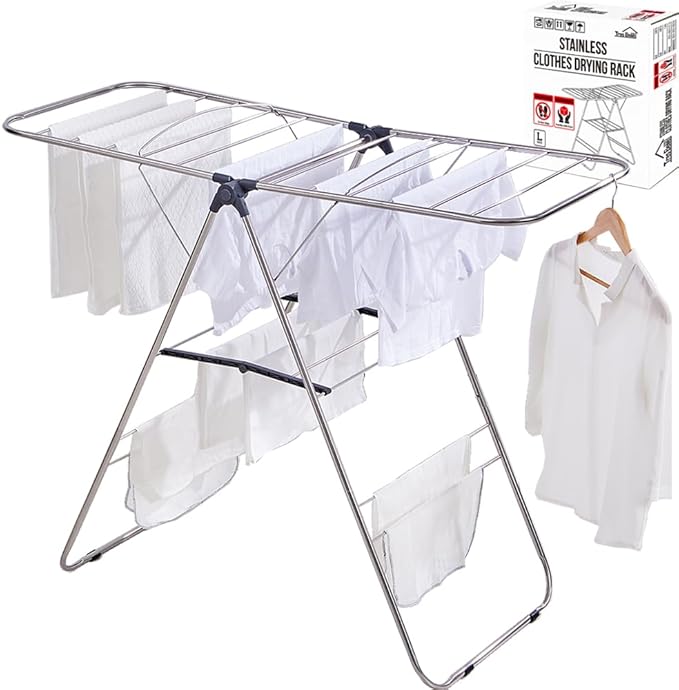 TRES BELLE 25NEW Stainless Steel Clothes Drying Rack(L)–Foldable,Lightweight,Anti-Slip Elastic Rods,Made in Korea,Indoor & Outdoor Use,Rust-Resistant,Towels Drying,Underwear,Baby Clothes–L Sizes