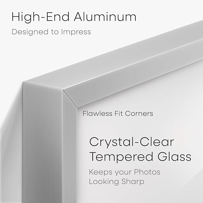 Homeforia 11 x 17 Frame Silver, High End Metal 11x17 Picture Frames with Mat 8x12 for Photo, 11 x 17 Silver Poster Frame Matted to 8 x 12 Print, 17x11 Hanging Frame, Tempered Glass, Wall Kit, Set of 1