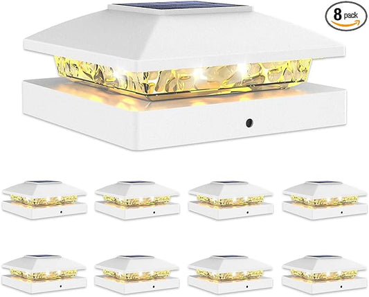 VOLISUN 4x4 Solar Post Cap Light 8pack,Solar Fence - Post Lights Outdoor Waterproof for Wooden/Vinyl Deck Post, White Light Solar Powered with Warm White
