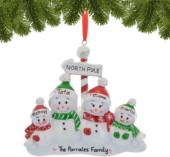 3D Snowman Family of 4 Christmas Ornament 2025 Personalized Family Christmas Ornaments 2025 | Winter Holiday Snowmen Personalized Tree Ornaments Customizable Gifts for Snow People of Four Ornament