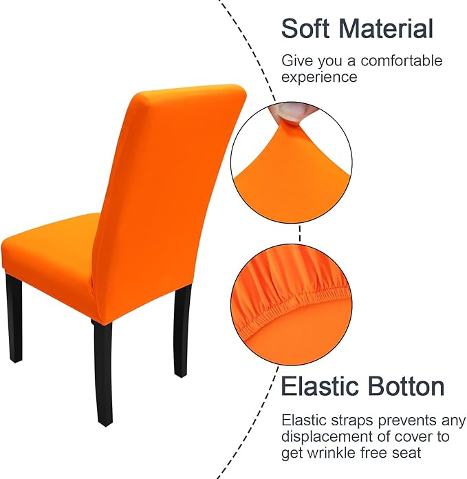 JQinHome Dining Chair Slipcover, High Stretch Removable Washable Chair Seat Protector Cover Set of 4,Chair Covers for Halloween Dining Room, Kitchen,Home Party,Wedding Ceremony(Orange, 4PC)
