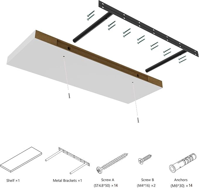 Large Floating Shelves for Wall Set of 1 Wooden Wall Shelves 30 in x 12.75 in x 2 in Room Decor Long Shelf with Invisible Wall Mount Bracket for Bedroom Kitchen Living Room White