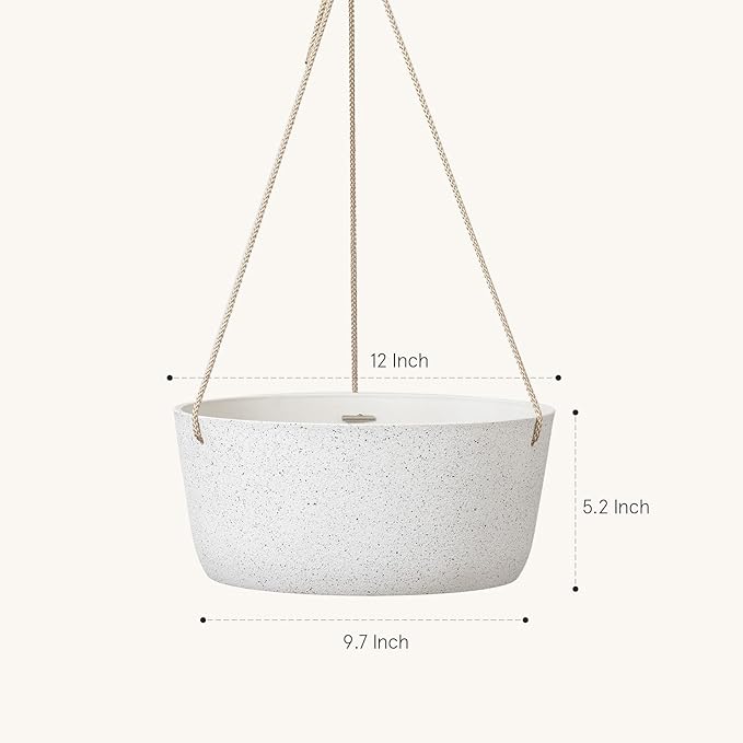 La Jolie Maison Large Hanging Planters - 12 Inch Outdoor Flower Pots, Hanging White Planters Set of 2