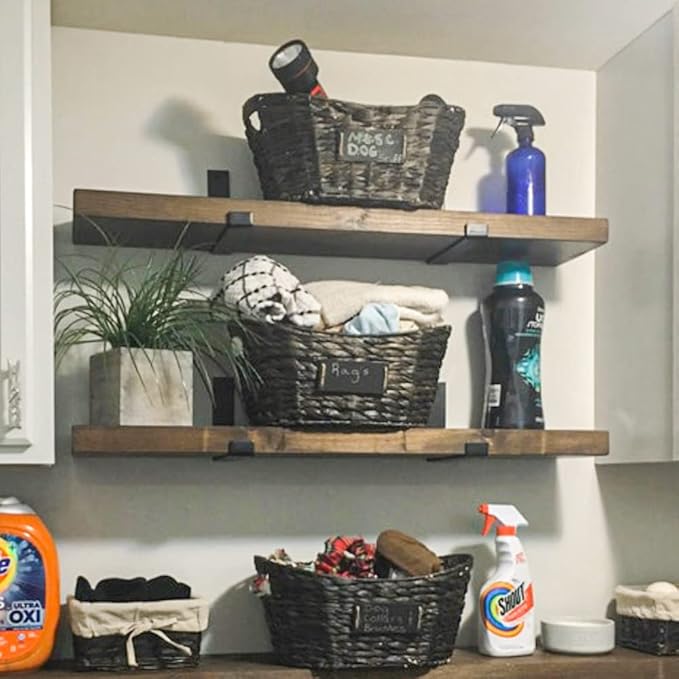 Rustic Shelves with J-Brackets Set of 2, Industrial Shelf, Kitchen Shelves, Solid Wood, Decorative Wall Storage, Heavy Duty, URBANDI (Dark Brown, 36Wx10D)