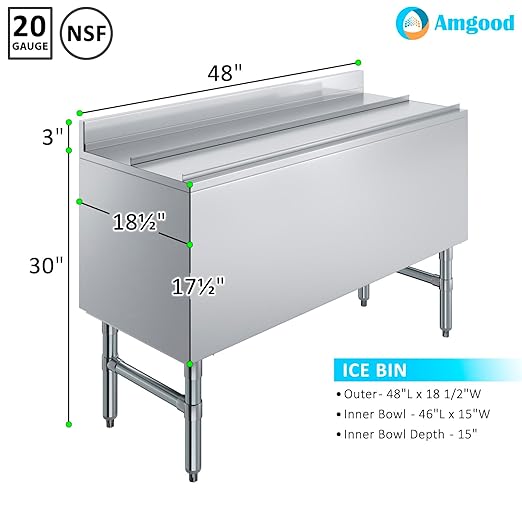 AmGood 18.5 in. x 48 in. Underbar Ice Bin with Sliding Lid | NSF | Stainless Steel Ice Chest with Sliding Lid