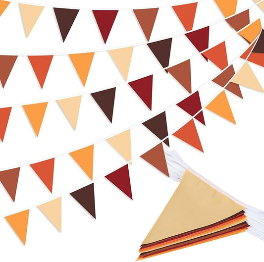 Brown Orange Yellow Pennant Banner Garland Bunting Decorations for Happy Fall Thanksgiving Autumn Harvest Festival Wedding Birthday Party Home Outdoor 33Feet 30Flags