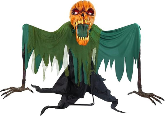 Haunted Hill Farm 7.3-Ft Groundbreaking Jack by Tekky, Halloween Animatronic, Spooky House Wall Decoration, Creepy Indoor & Covered Outdoor Party Decor, Motion-Activated Lights & Sound, Life-Size