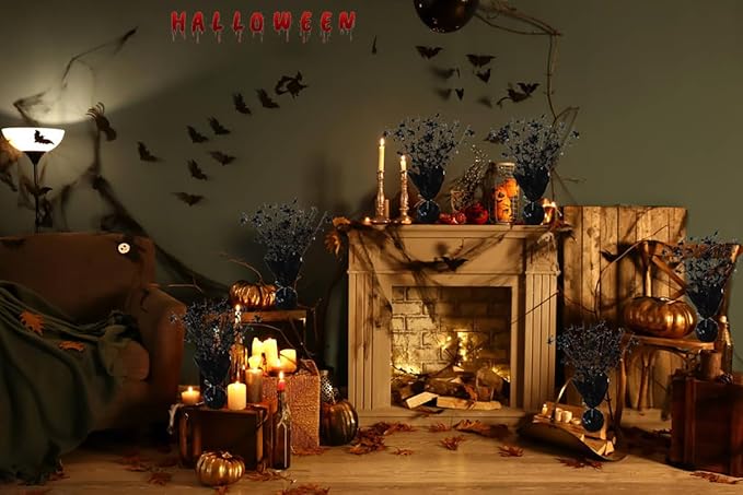 6 Pack Halloween Decoration Indoor Metallic Foil Spray Centerpiece Star Table Decoration Burst Table Centerpieces Gold Decor for Birthday Wedding Anniversary Graduation Holiday Party Supplies, Black