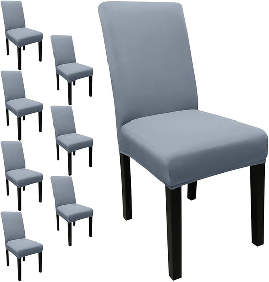 JQinHome Dining Room Chair Covers Set of 8, High Stretch Chair Slipcover Removable Washable Chair Seat Protector Cover for Home Party Hotel Wedding Ceremony (Light Grey)