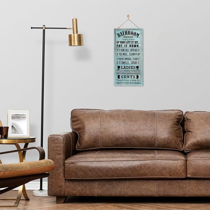 Rustic Western Bathroom Decor - Funny Wall Signs, Farmhouse Country Rules Wall Decor C1