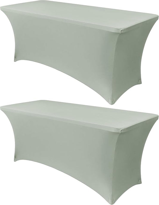 Obstal 2PC Sage Green Tablecloth - 4ft Rectangle Spandex Table Cover for Party, Events, Banquets & Weddings, Machine Washble